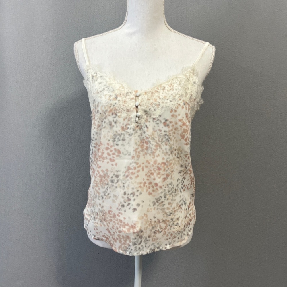 Abercrombie & Fitch Camisole Women S Cream Animal Print Lace Trim Boho Romantic - Picture 3 of 10